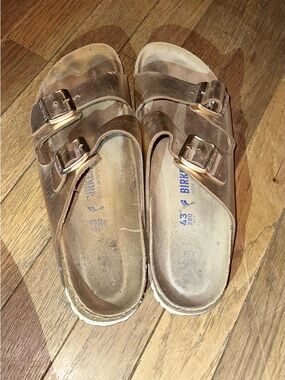 Birkenstock Arizona -Strap Sandals in Brown with Gold Buckles